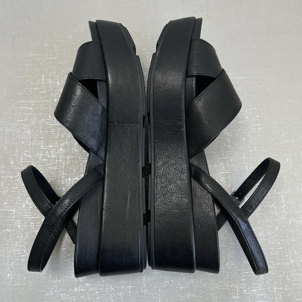 Eileen Fisher Juno Black Leather Platform Sandals 9.5 Ankle Straps Minimalist - Picture 9 of 12